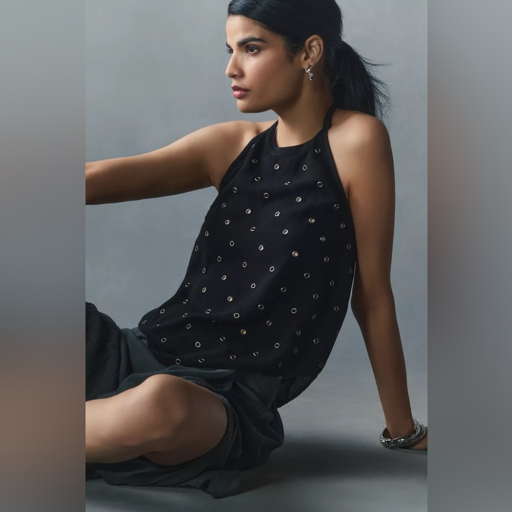 BY ANTHROPOLOGIE RIVET HALTER TANK
Style No.  4110611840045 Black XS